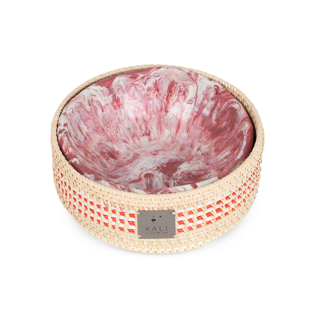 Dog Bowl "Red/ White Marble"